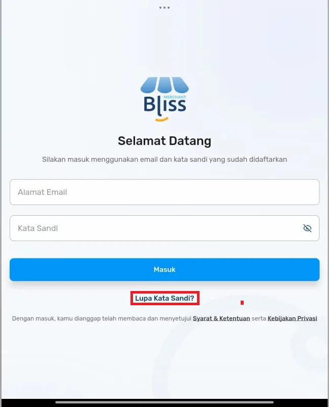reset password bliss mobile app